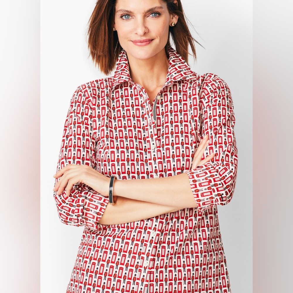 Talbots Classic Cotton Shirt - British Phone Box & Guard Print